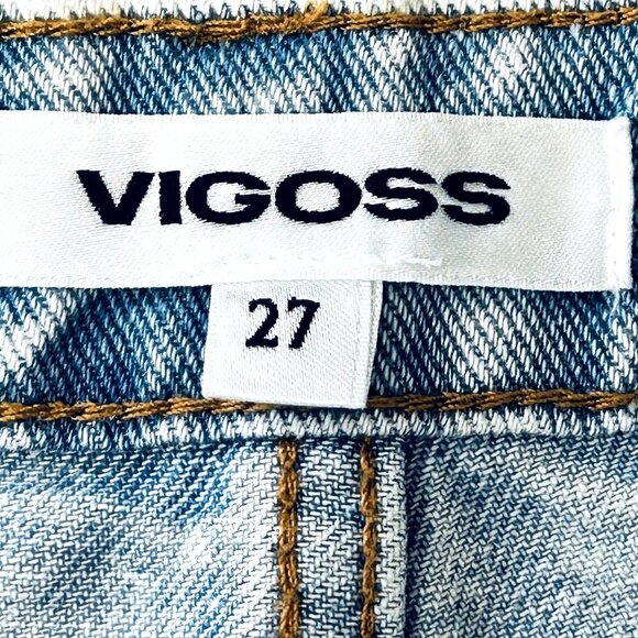 Vigoss Bermuda Denim Jean Size 27 Shorts Frayed Hem High Rise Blue Light Wash - Picture 6 of 14